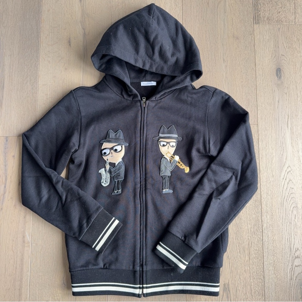 D&G Kids Black Hoodie with Cartoon Musicians
